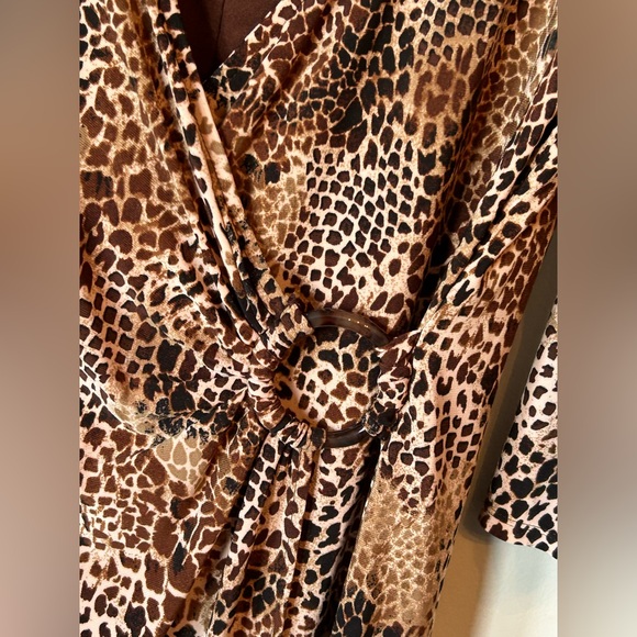 Vintage Evan Picone 3/4 Sleeve Leopard Print Faux Wrap Dress - Picture 2 of 3